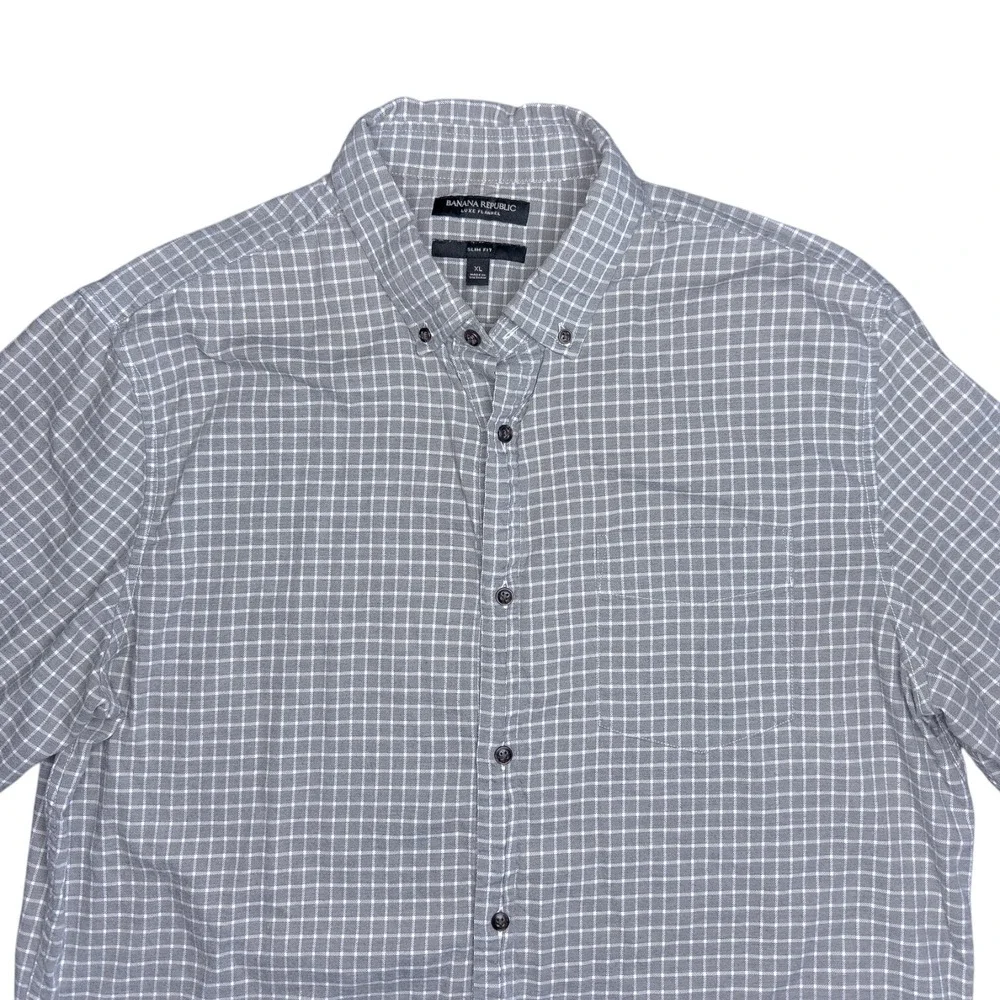 Banana Republic Luxe Flannel Slim Fit Cotton Gray LS Button Up Shirt Men's‎ XL